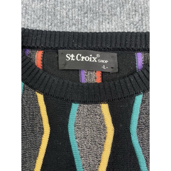 Vintage St Croix Sweater Men L Multi- Colored Cable 3D Knit Cotton Acrylic - Picture 4 of 7